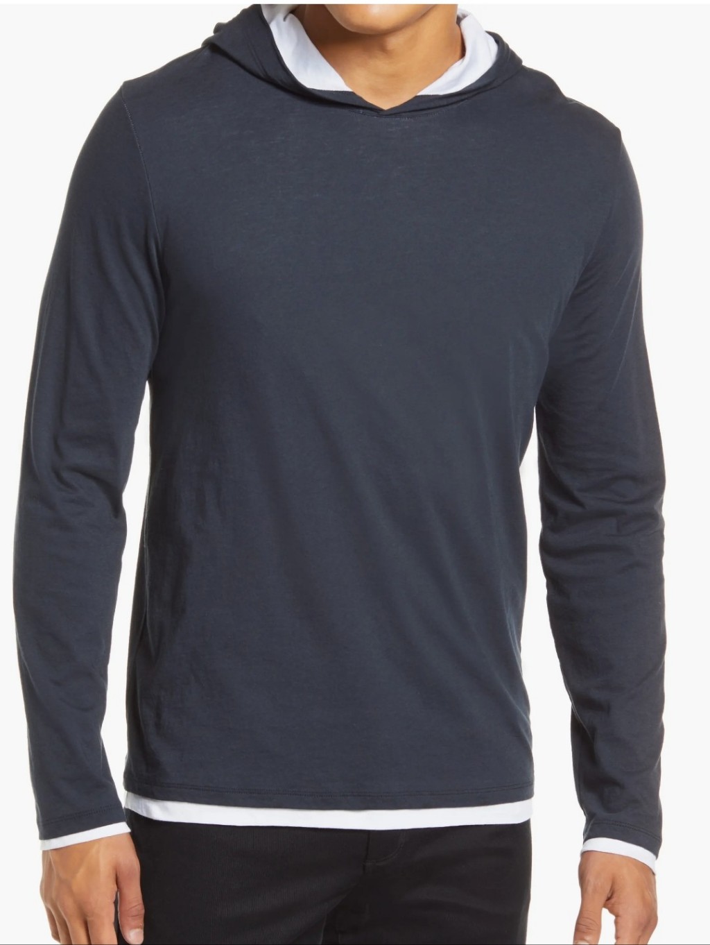 Vince. Men's Navy Hooded Long-Sleeve Tee Size L